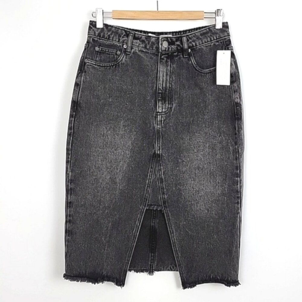 Velvet Heart Women's Effie Denim Midi Skirt Stretch Front Split Frayed Hem Sz 26